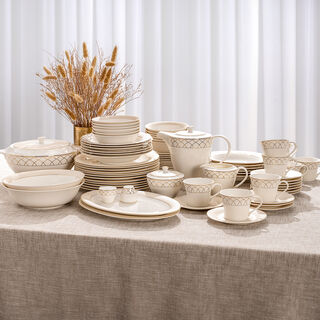 La Mesa metalic beige bone porcelain dinner set 85 pcs