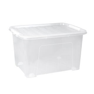 Storage Box With Clip Lid And Wheels Clear 100L