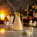 Dallaty steel vacuum flask beige with matt golden handle 1L image number 3