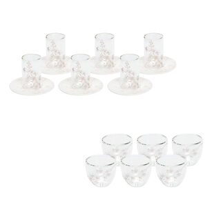 Dallaty white porcelain and glass Tea and coffee cups set 18 pcs