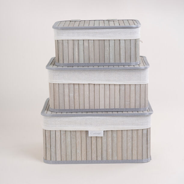 Cottage grey bamboo basket set with lid 3 pcs image number 1