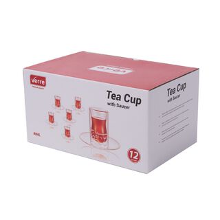Double Wall Tea Glass Cup Set 12 Pieces Calligraphy Design Silver