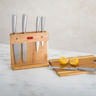 Alberto Rubber Wood Knife Block With 5 Stainless Steel Knives Set