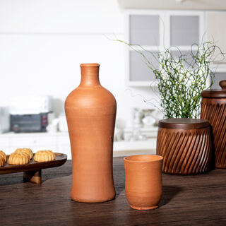 Clay Terracotta Bottle With Cup