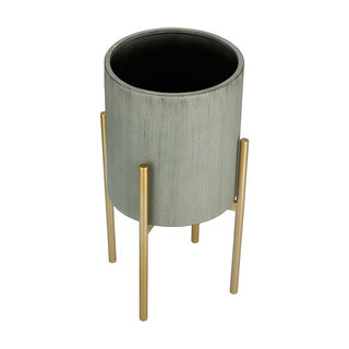 Metal Planter With Gold Legs Grey Dia 25X HT: 50 CM