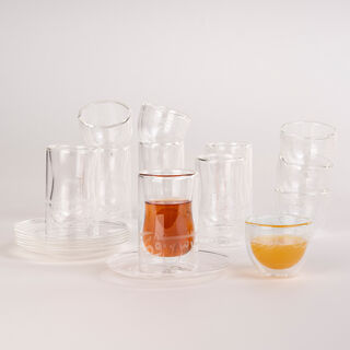 Tea & Coffee Set 18 Pieces Double Wall Calligraphy White