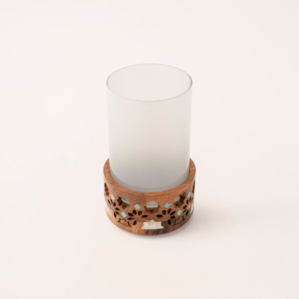 Homez handcrafted wooden candle holder 12*12*18 cm image number 1