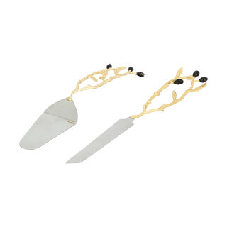 Metal Cake Lifter & Knife With Olive Decoration Set Of 2 Pieces