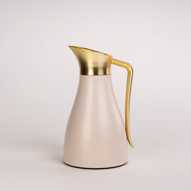 Dallaty steel vacuum flask beige with matt golden handle 1L image number 0