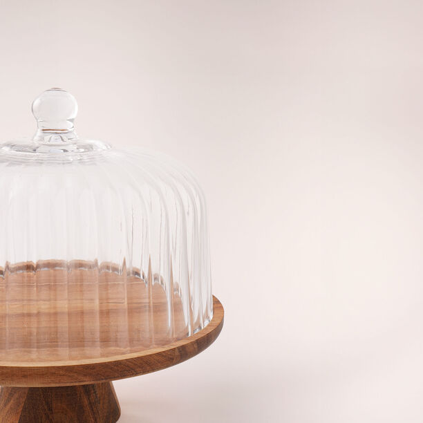 La Mesa cake stand dia 30cm with acacia wood stand and glass lid image number 2