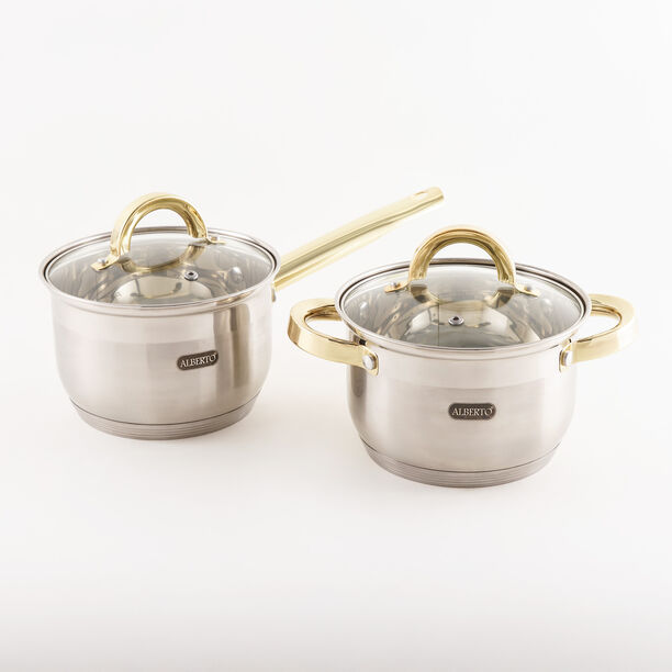 Alberto Stainless Steel Cookware Set 12 Pieces Golden Handle image number 5