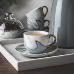 La Mesa Tea Cup & Saucer Set 12 Pieces Grey Marble With Gold image number 0