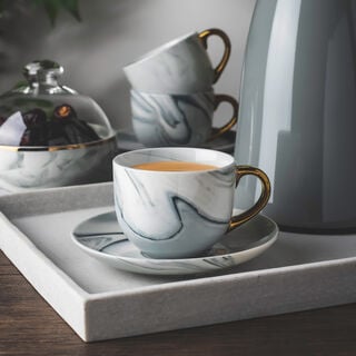La Mesa Tea Cup & Saucer Set 12 Pieces Grey Marble With Gold