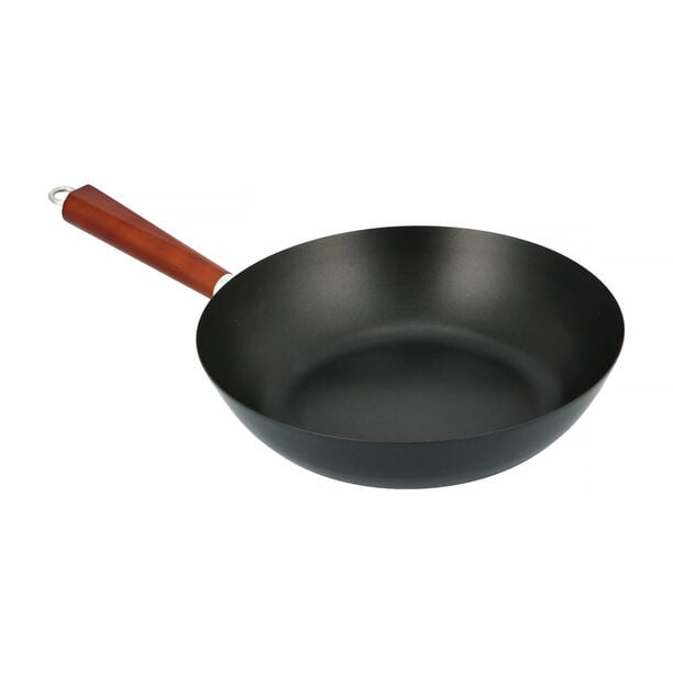 Alberto Non Stick Wok Pan With Wood Handle Round Shape Black image number 0