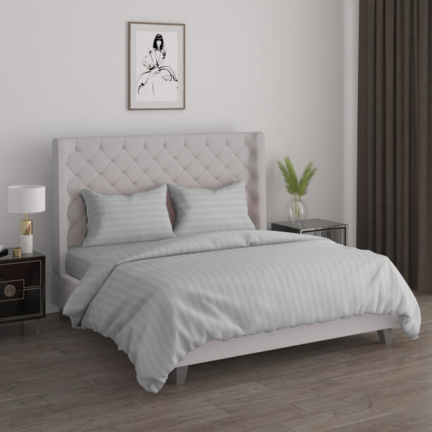 طقم لحاف قطن كينج مخطط 3 قطع 220*240, رمادي image number 0