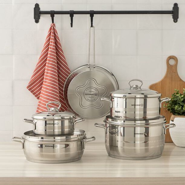 Korkmaz 9 pcs stainless steel cookware set image number 0