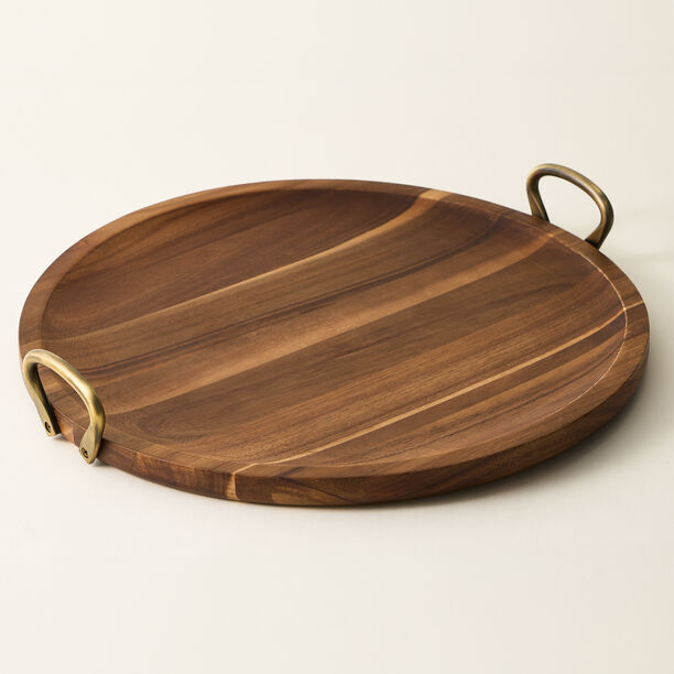 Dallaty wood round tray with steel handel 50.6*45.7*7cm image number 0