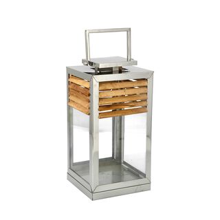 Wood And Glass Lantern Polished Steel