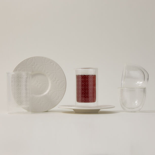 Dallaty white porcelain and glass Tea and coffee cups set 18 pcs image number 0