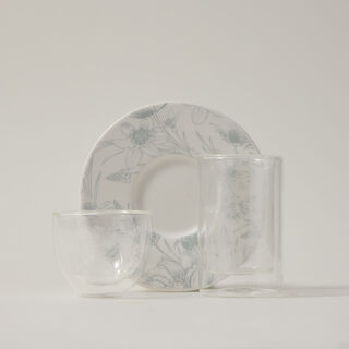 Dallaty white porcelain and glass Tea and coffee cups set 18 pcs
