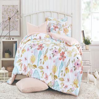 Cottage white floral microfiber king comforter set 6 pcs