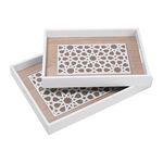 Wooden Rectangle Serving Tray Set 2 Pieces Arabic Pattren White image number 1