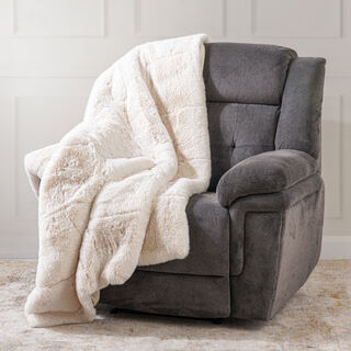 Check quilted luxury faux fur cover 130*170cm Ivory