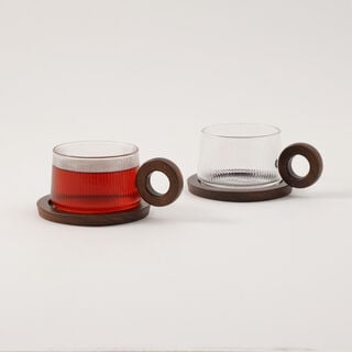 Dallaty English Tea Set Wood Saucer With Glass Cup 4 Pcs