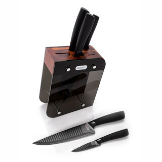 طقم سكاكين ستالس ستيل 5 قطع مع حامل اكريلك من البرتو
