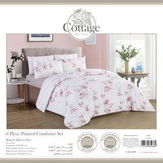 Cottage Microfiber King Comforter 6 Pcs Set, White/Pink, 230*250Cm