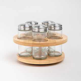 Alberto glass spice jar set with bamboo stand 5 pcs