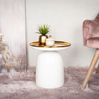 Side Table Metal White Base Gold Top