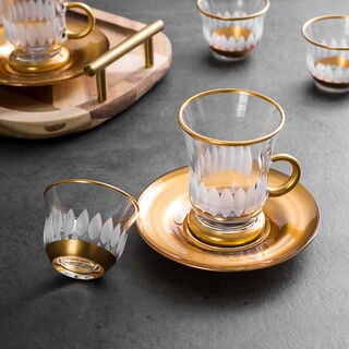 18 Pieces Glass Tea And Coffee Set Sunflower Gold