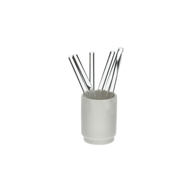 Dallaty white glass & porcelain stirring spoons with holder 7 pcs image number 1