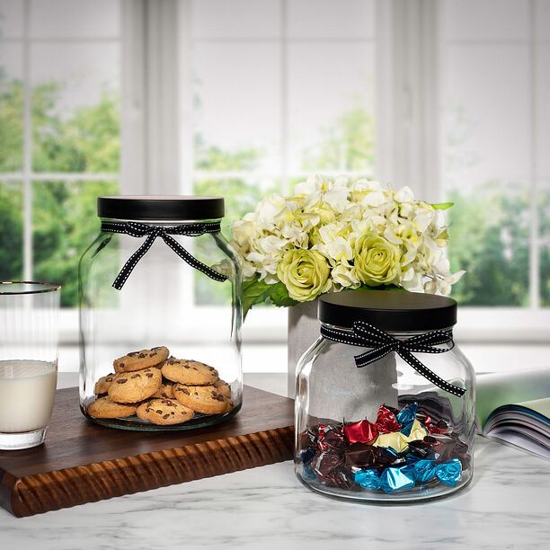 Alberto Glass Storage Jar With Metal Lid & Ribbon V:2150Ml image number 0
