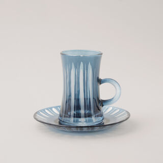 Dallaty 12pcs glass tea set with stripes, dark blue
