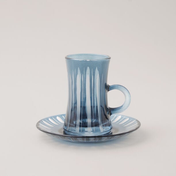 Dallaty 12pcs glass tea set with stripes, dark blue image number 3