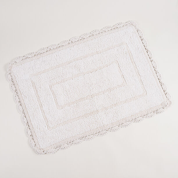 Boutique Blanche White Cotton Lace Border Bathmat, 60*90 Cm image number 3