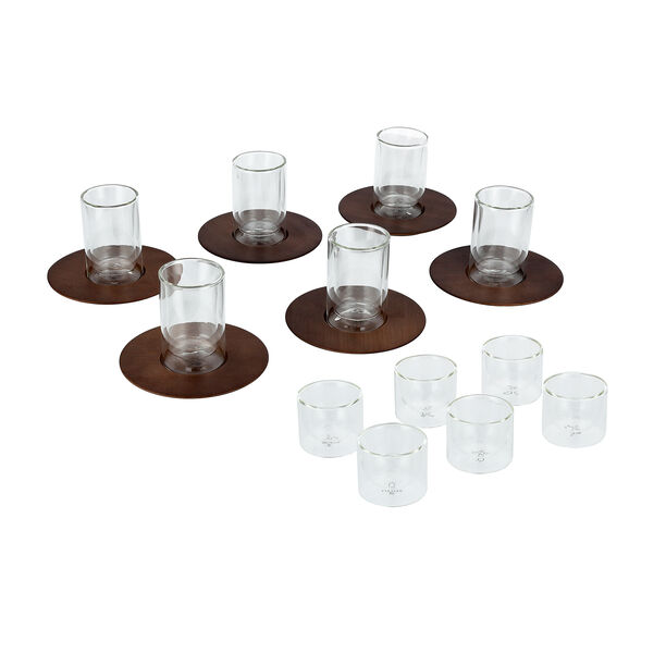 Dallaty wood and glass Tea and coffee cups set 18 pcs image number 1