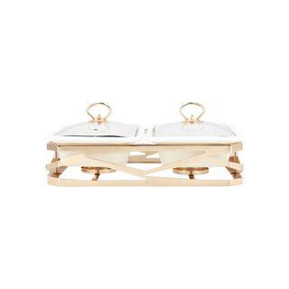 Twin Casserole With Warmer Stand Gold Color