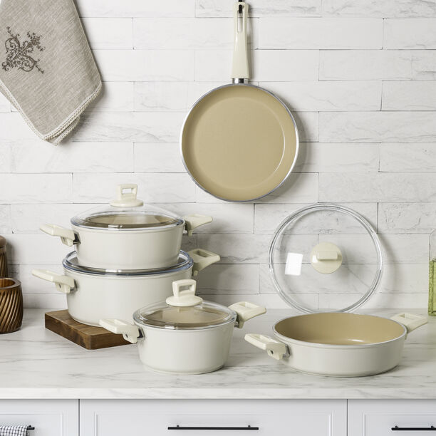 Alberto ceramic cookware set, 9 pieces, cream image number 0