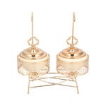 2 pieces Round Food Warmer Set With Candle Stand Gold 5" image number 4