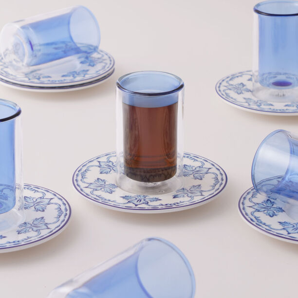 دلتي طقم أكواب شاي زجاج 12 قطعة، أزرق image number 0