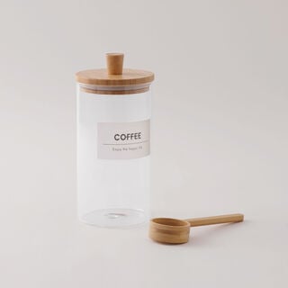 Alberto set of 2 glass canister with bamboo base and wooden spoon 10*10*18.5