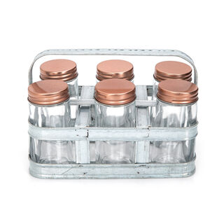 Alberto 6 Pieces Glass Mini Spice Jars With Copper Clip Lid And Metal Tray