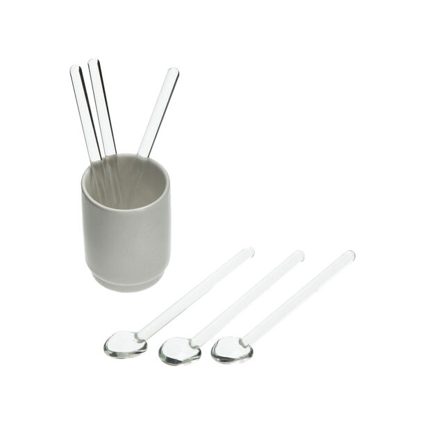Dallaty white glass & porcelain stirring spoons with holder 7 pcs image number 0