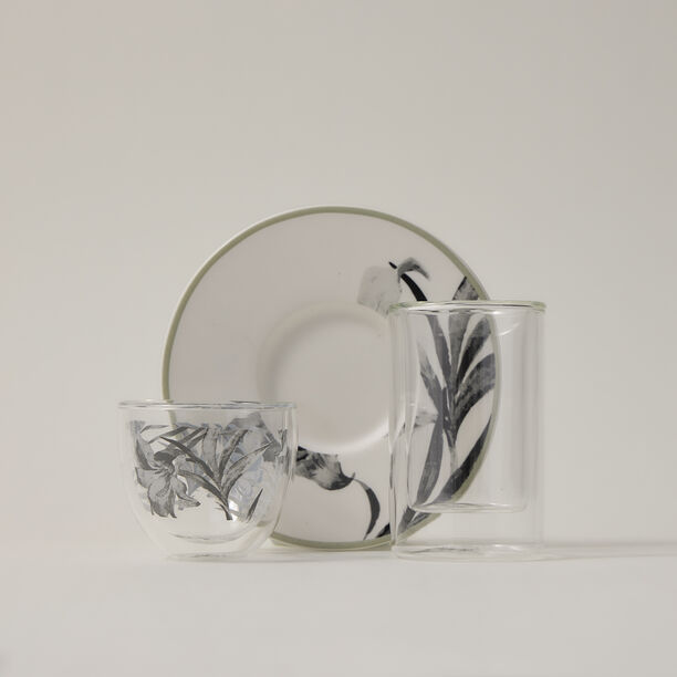 Dallaty white porcelain and glass Tea and coffee cups set 18 pcs image number 0