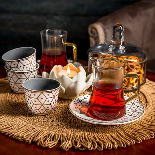 Arabic Tea and Coffec Set 18Pc Porcelain Dutone Gray