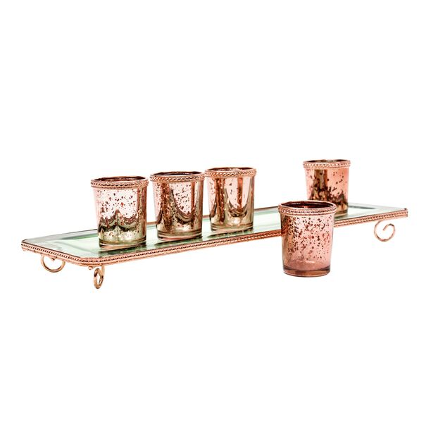 Glass Candle Holder Set Plate Glass With Three Glasses Copper Red  image number 1