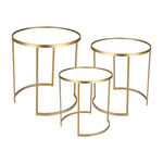3 Pcs Metal Round Side Table Mirror Top Gold  image number 1